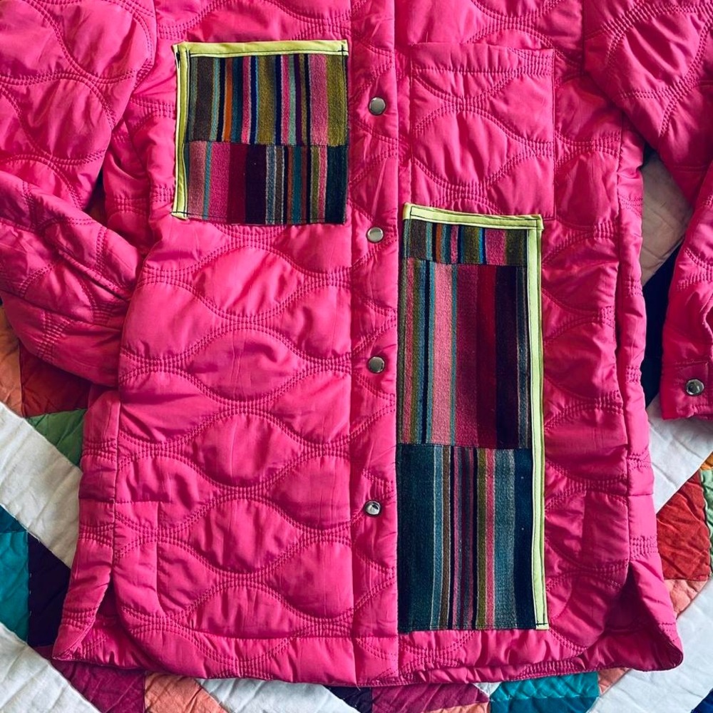 Upcycled Pink Quilted Jacket with Serape Print Patchwork - Picture 3 of 7